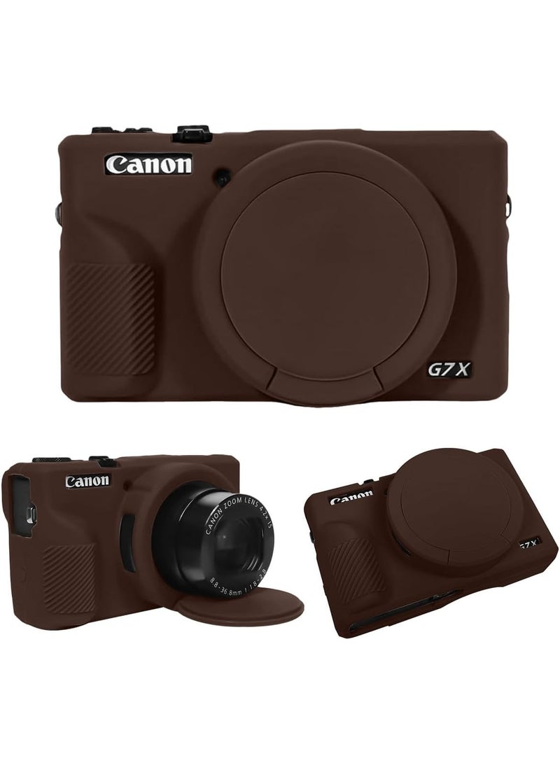 Premium Soft Silicone Protective Case with Removable Lens Cover for Canon Powershot G7X Mark III Digital Camera - Washable, Lightweight, and Stylish Protection (Brown) - Image 1